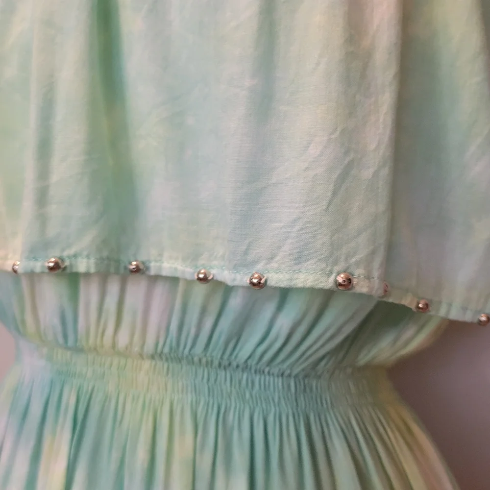 Tiare Hawaii Aqua & Green Tie Dye Strapless High-Low Ruffle Dress OS - Picture 3 of 9